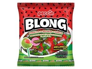 Pirulito Blong  Morango Recheio Chiclete 672g - Peccin